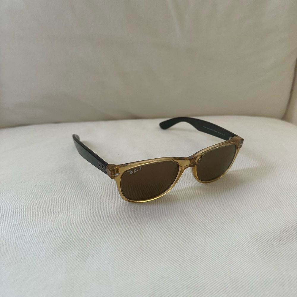 Ray-Ban Amber Transparent Frame with Black Temples Sunglasses - Brown Lenses
